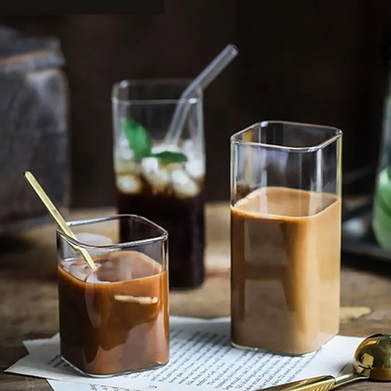 Wine Beer Coffee Drink - Square Simple Glass Cup Clear Cold