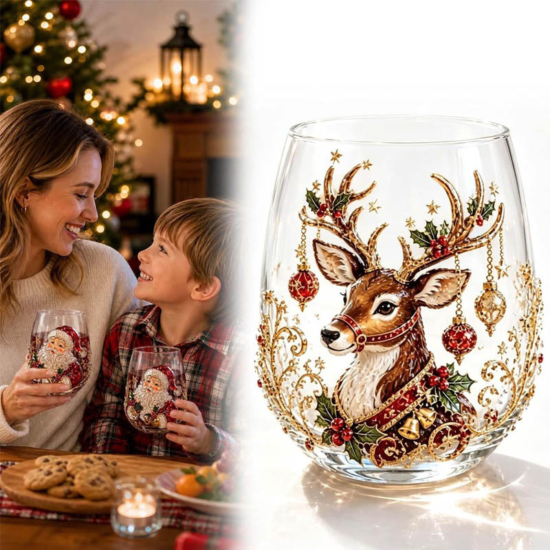 3D Christmas Glass Art Cup San - Wine Beer Coffee Drink ulasan dan harga