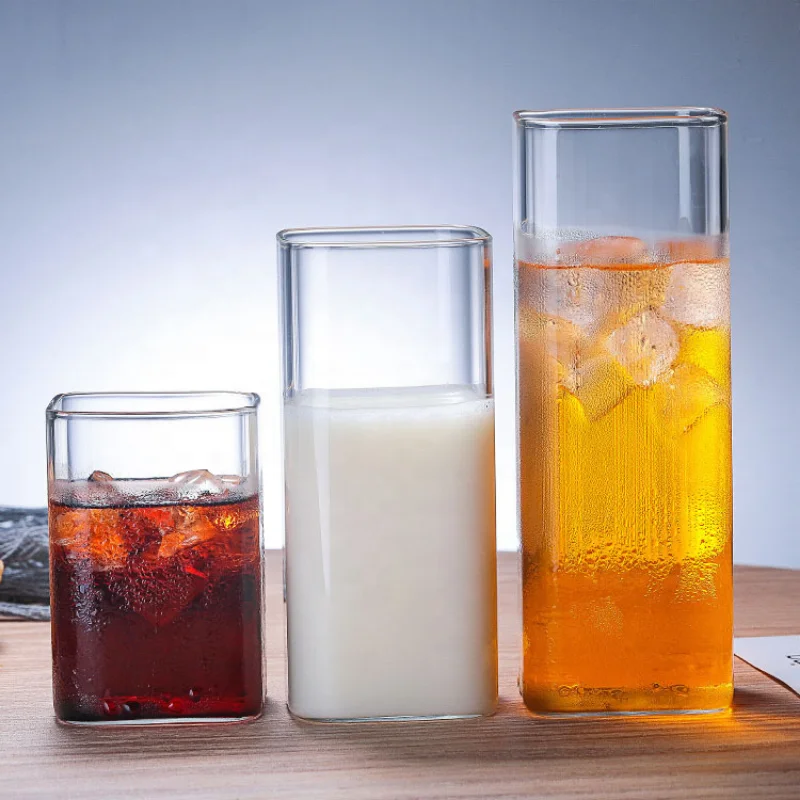 Square Simple Glass Cup Clear  - Wine Beer Coffee Drink ulasan dan harga